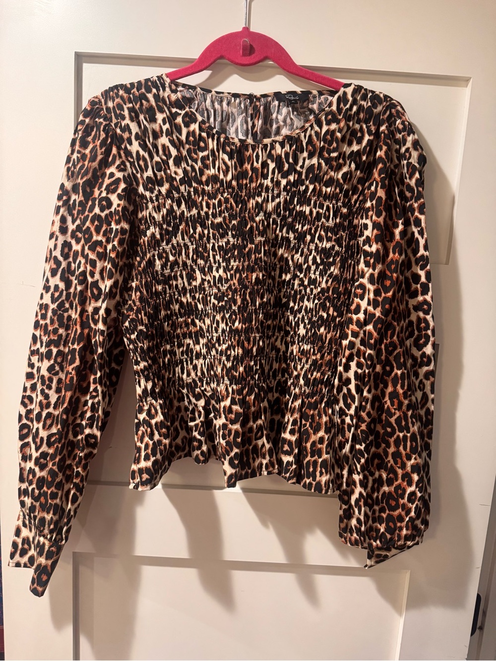 Rails Leopard Print Long-Sleeve Smocked Women's Top - Brown/Black